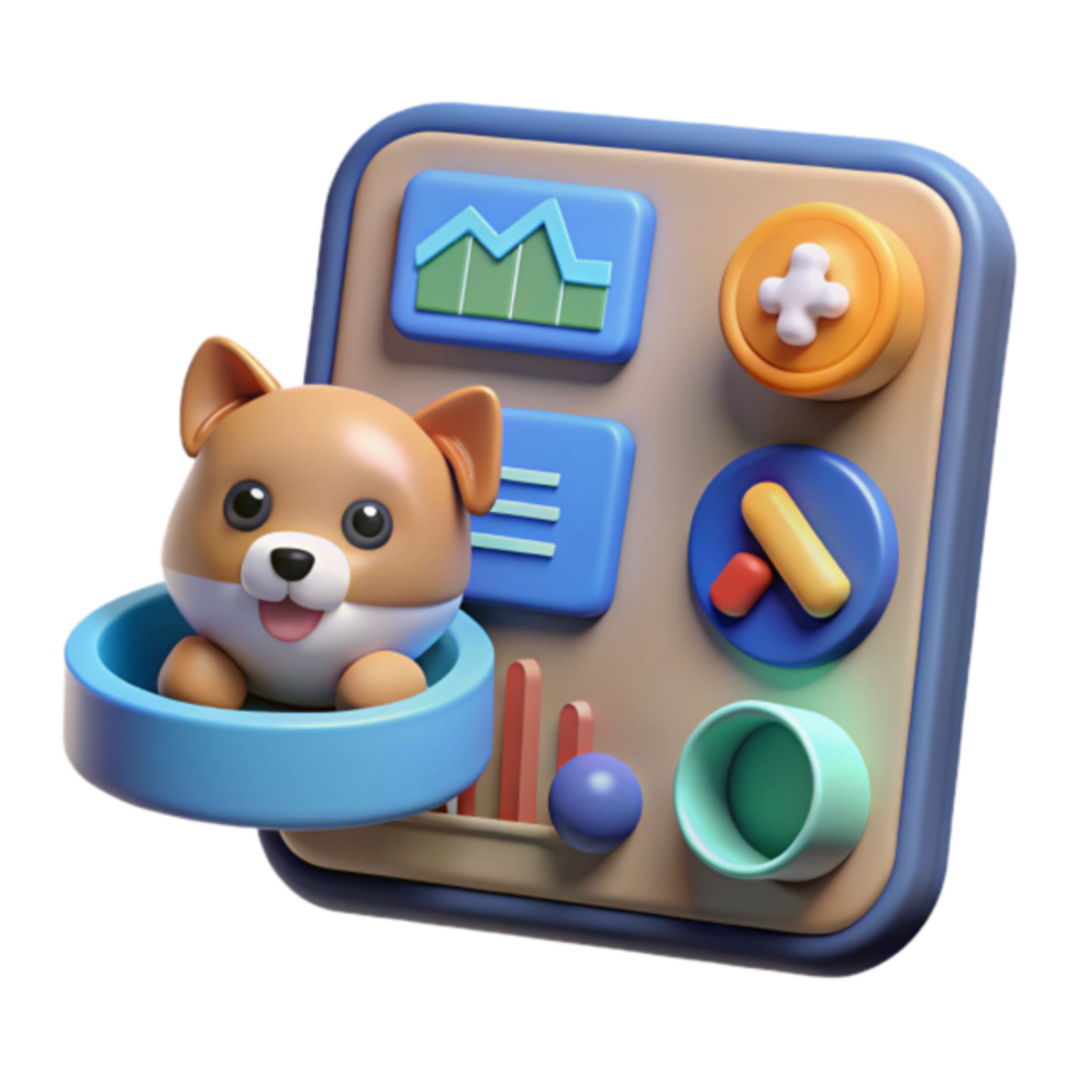 Adorable Puppy 3D Render with App Interface Illustration png