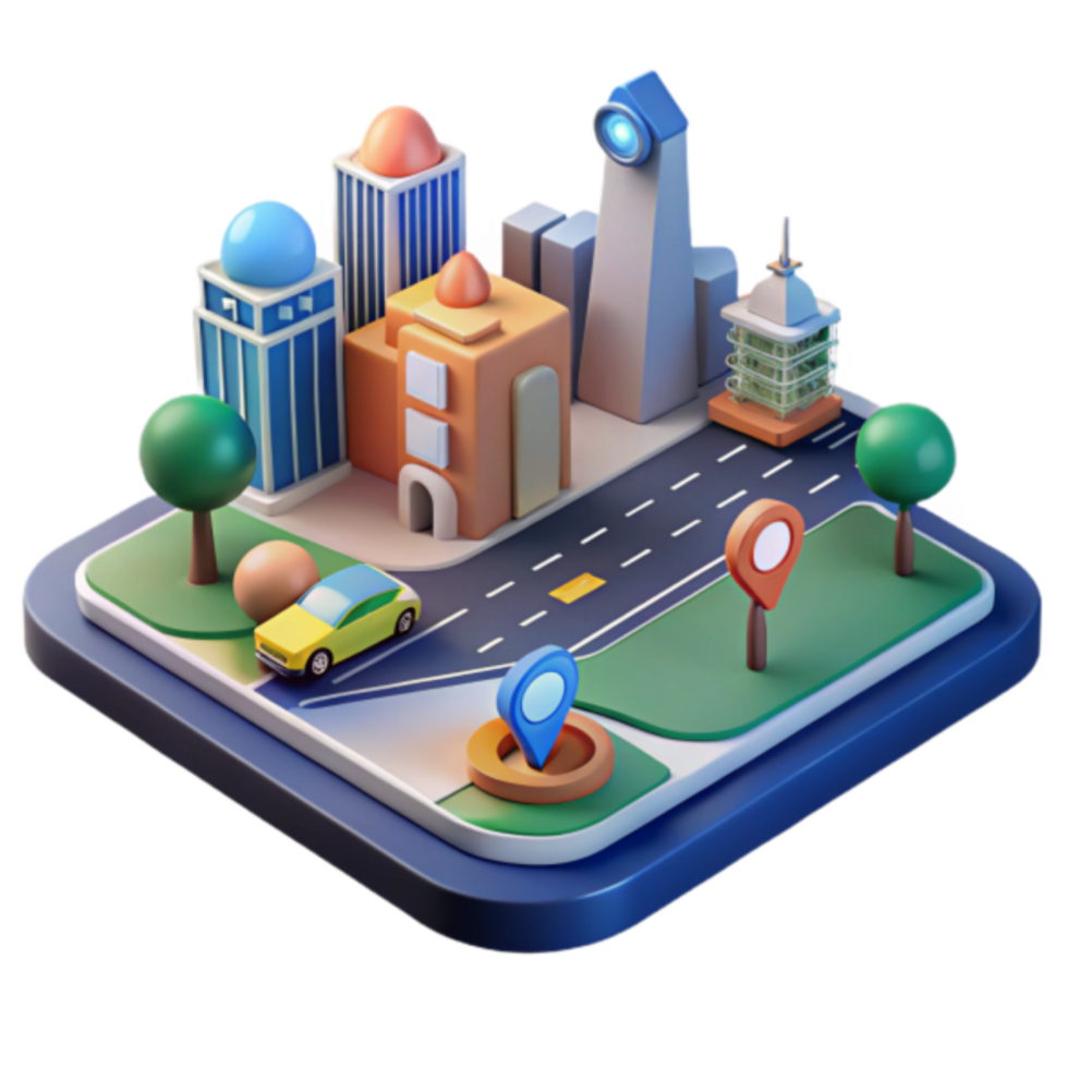 3D Illustration of Cityscape Navigation App Interface png