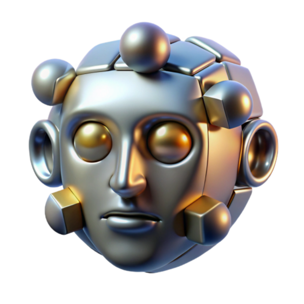 3D Render of Abstract Metallic Face with Geometric Elements png