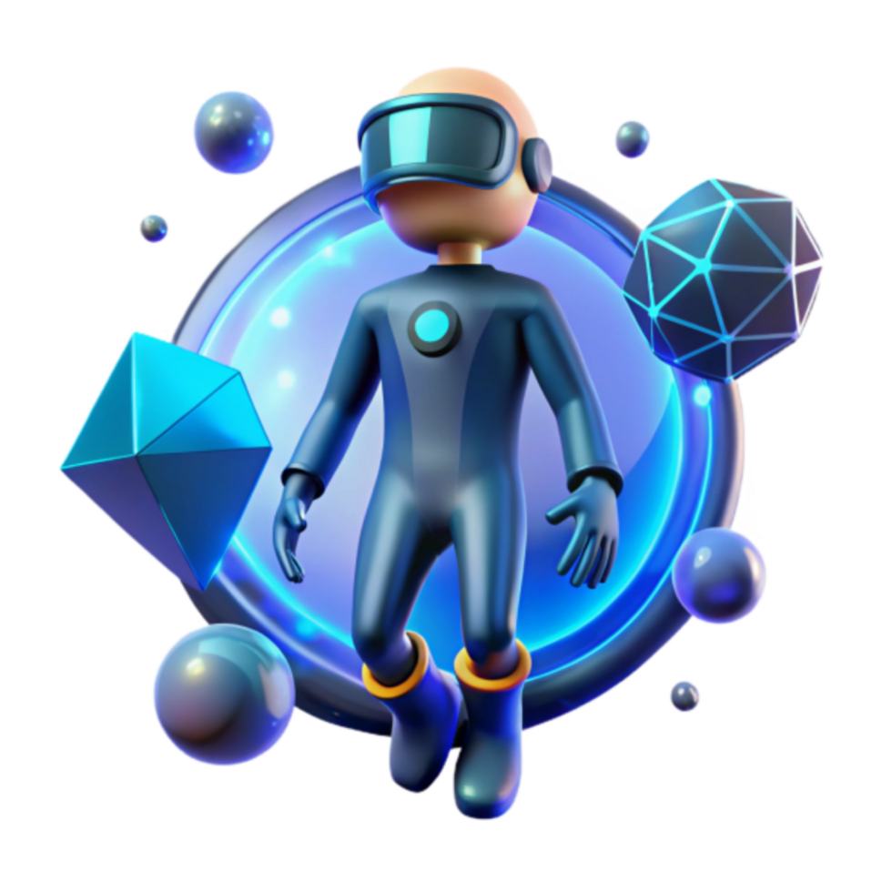 3D Render Astronaut in Futuristic Virtual Reality Metaverse png