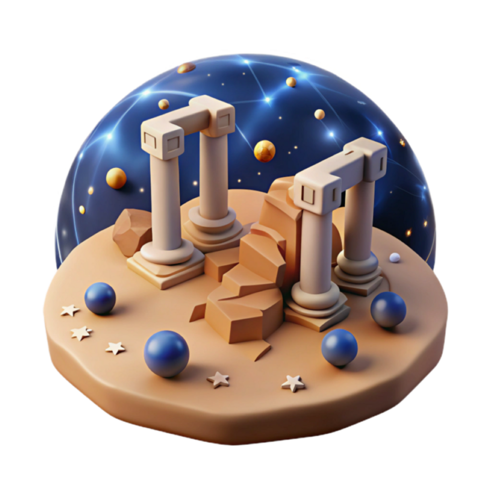 3D Render of Ancient Columns Under a Starry Dome png