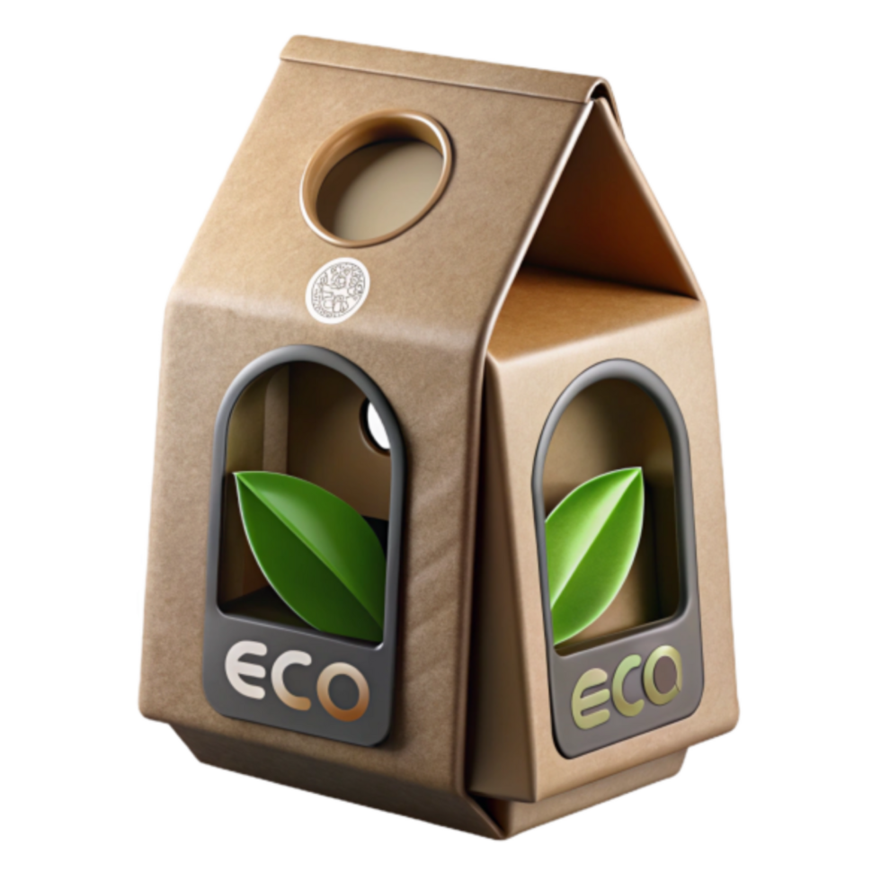 Eco-Friendly Cardboard Packaging 3D Illustration Green Leaves Sustainable Product Design png