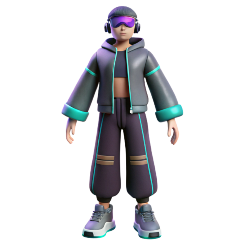 Stylish 3D Render of a Futuristic Female Character in Trendy Outfit png