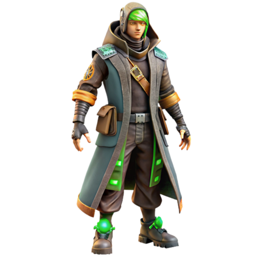 3D Render Futuristic Character Design Green Accents png
