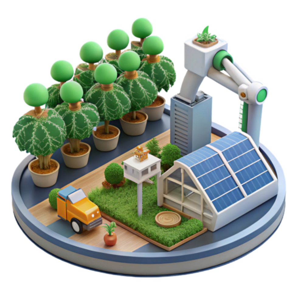 Sustainable Farming 3D Illustration Smart Greenhouse with Solar Panels and Automated System png