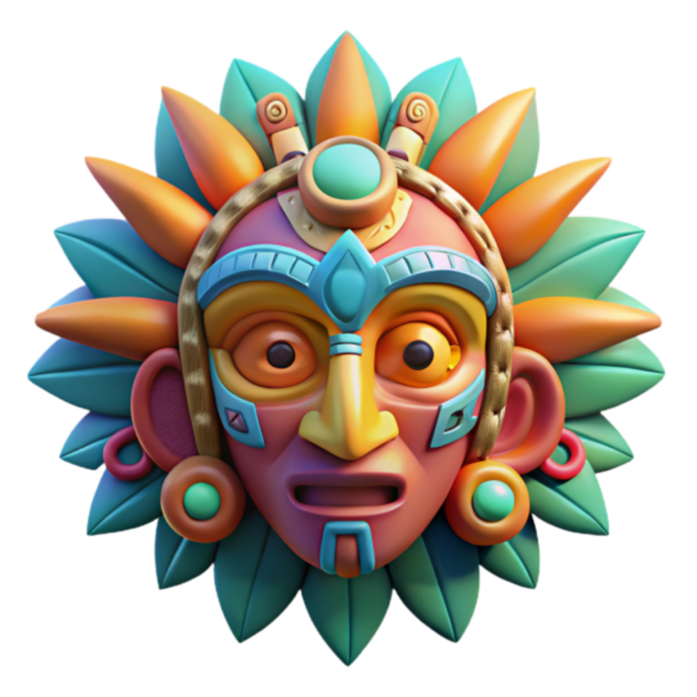 Vibrant 3D Render of a Colorful Tribal Mask Illustration png