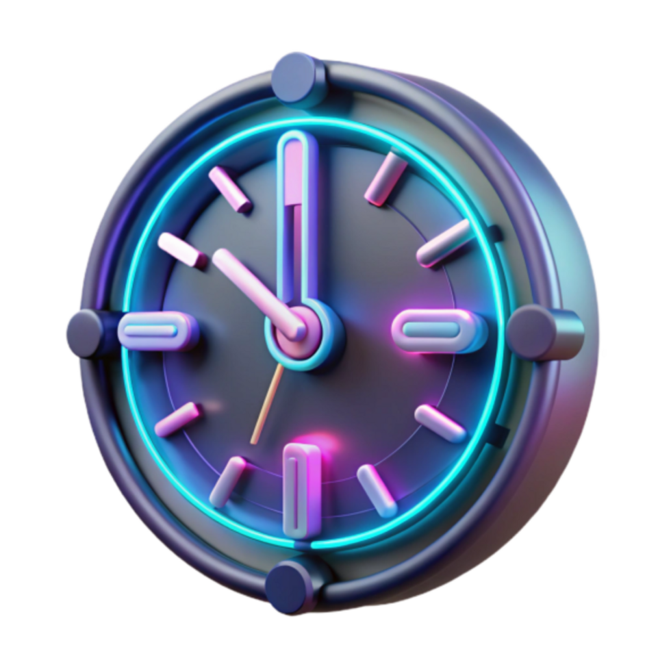 Neon Clock 3D Render, Vibrant Colors, Timepiece Illustration png
