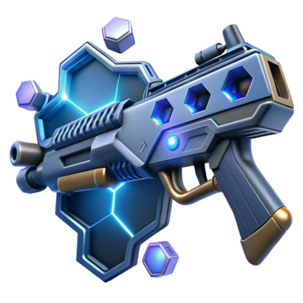 Futuristic 3D Render of Sci-Fi Energy Weapon with Hexagonal Design png