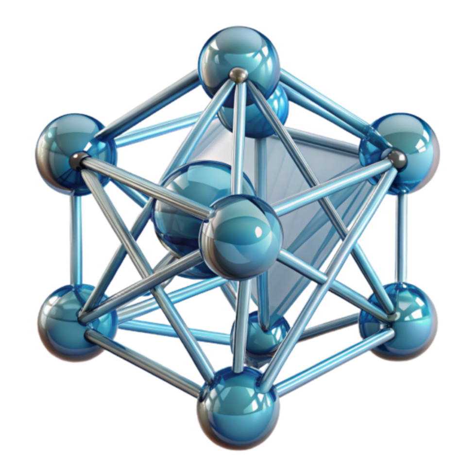 Abstract 3D Render of a Molecular Structure Complex Network of Interconnected Spheres png