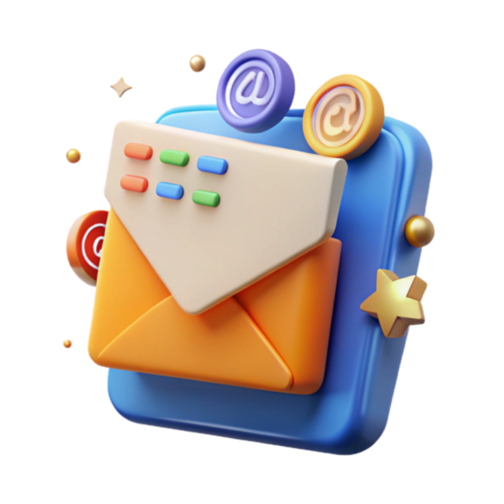 3D Render of Email Icon with Colorful Elements png