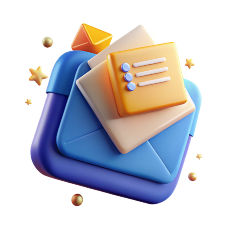 3D Render of Colorful Envelopes and Checklist Icon, Abstract Illustration png