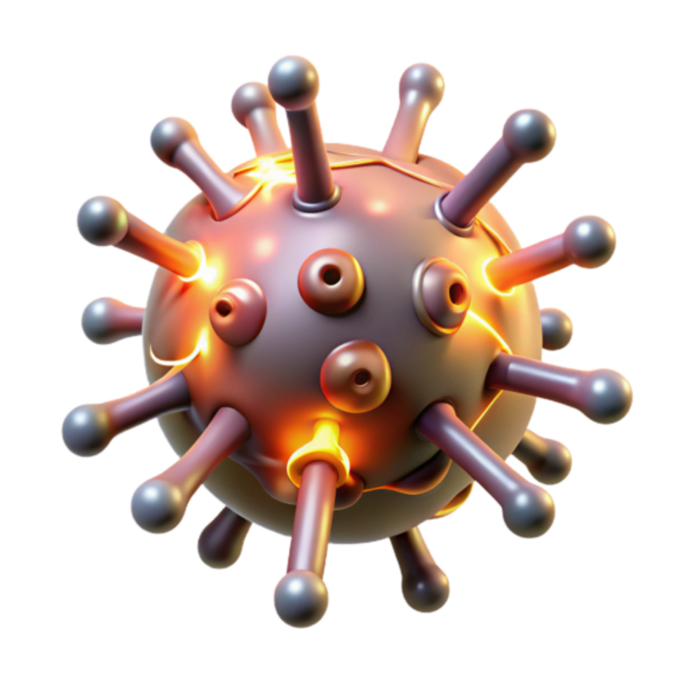 3D Illustration of Virus Particle Undergoing Breakdown, Cellular Disruption, Microscopic Rendering png