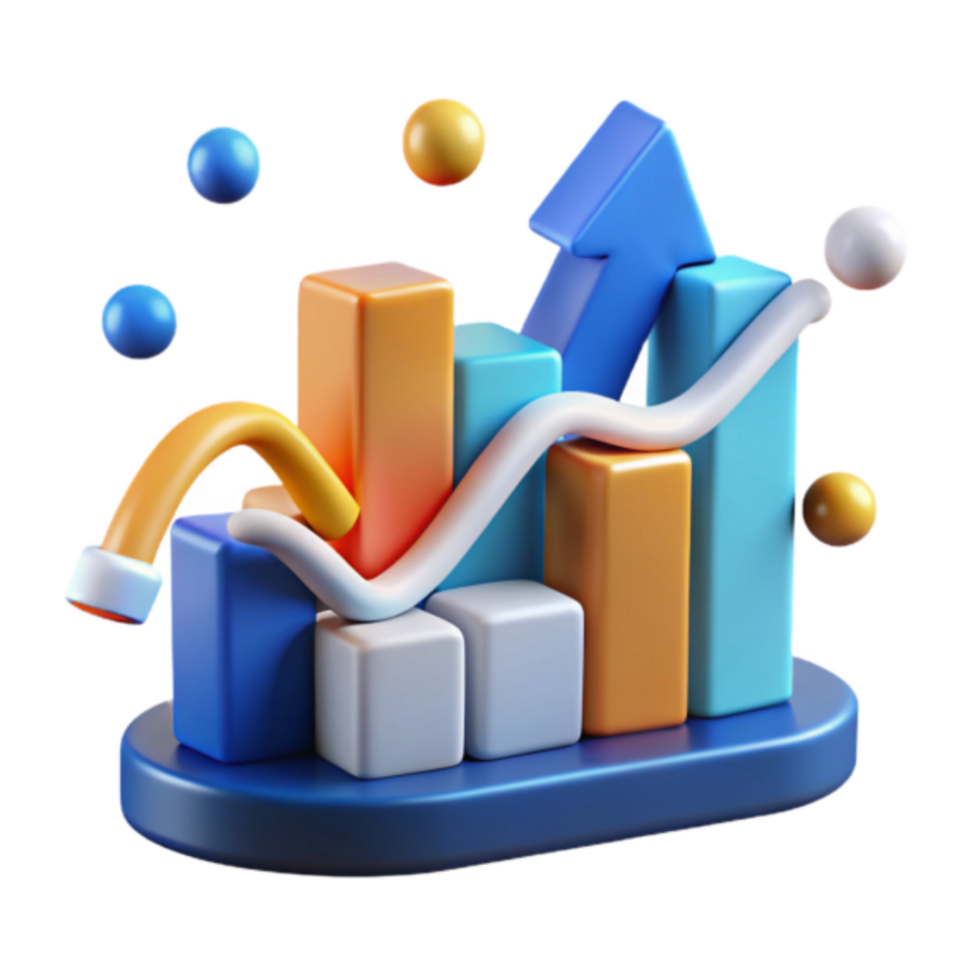 3D Illustration of Upward Trending Bar Graph Showing Growth and Success png
