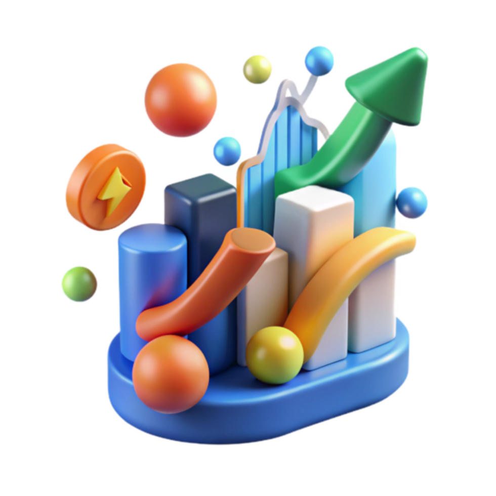 Vibrant 3D Render of Abstract Growth Charts and Upward Trend png