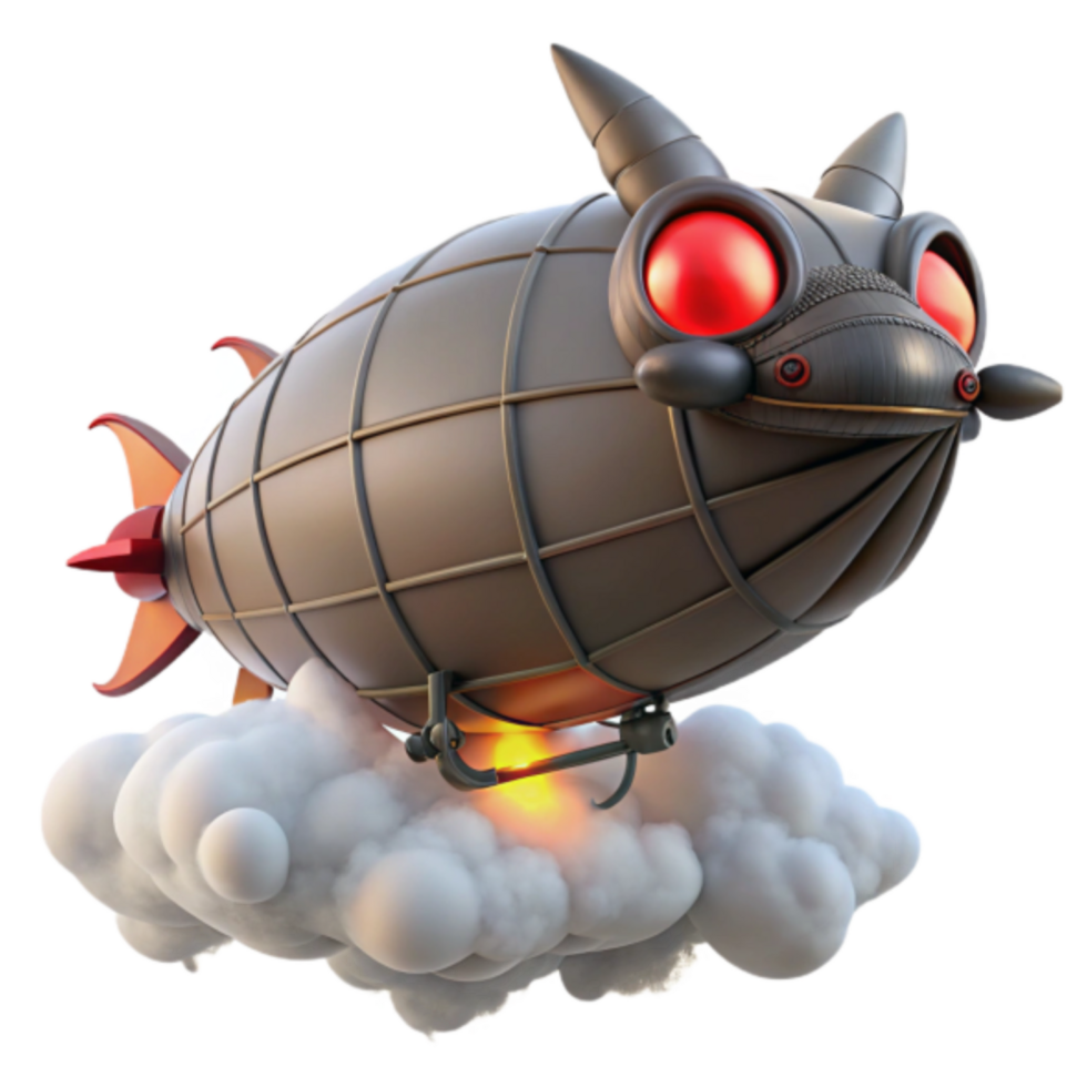 3D Render of a Steampunk Airship Cartoon Character in Flight png