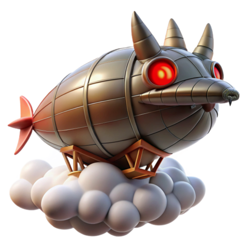 3D Render of a Steampunk Airship Beast in the Clouds png