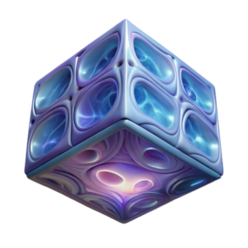 Abstract 3D Render of a Glowing Purple Cube with Organic Shapes png