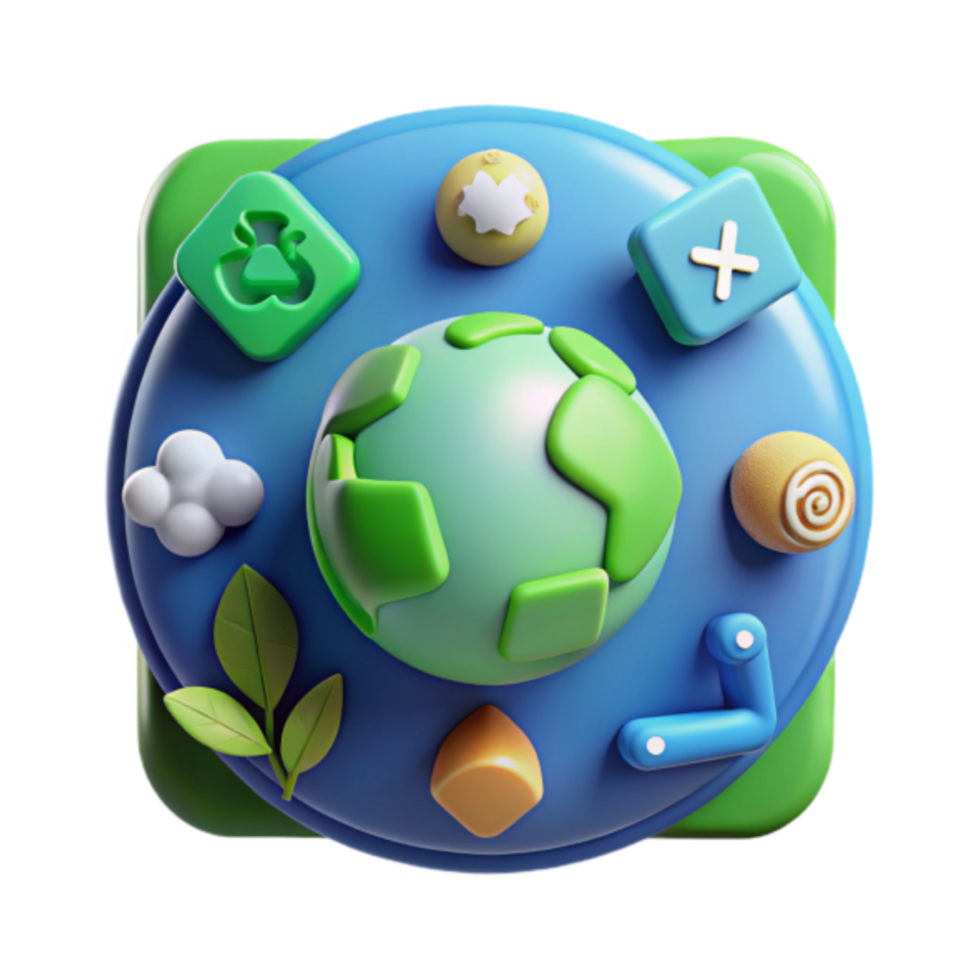 3D Illustration of a Colorful Earth Icon with Green and Blue Elements png