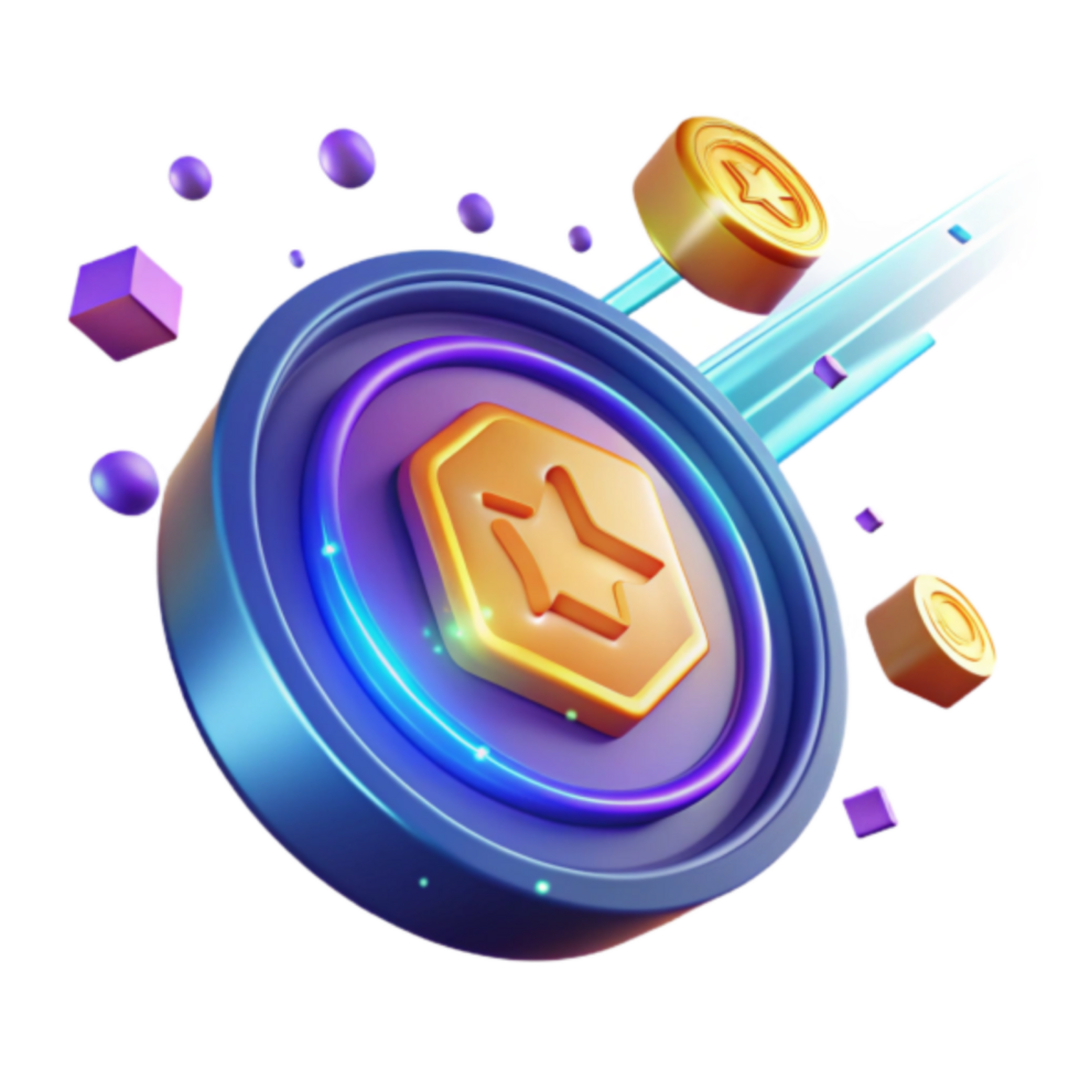 Dynamic 3D Illustration of Hexagonal Crypto Coin with Neon Effects png
