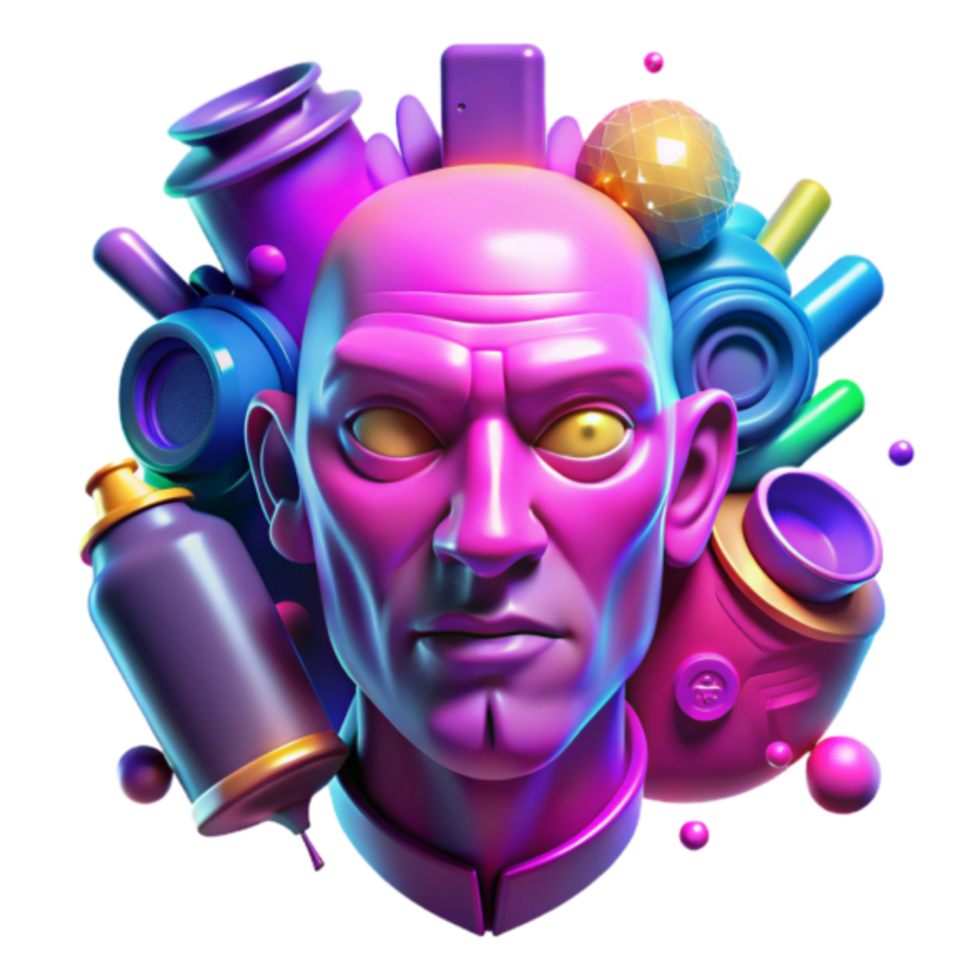 Vibrant 3D Abstract Head with Colorful Objects Illustration png
