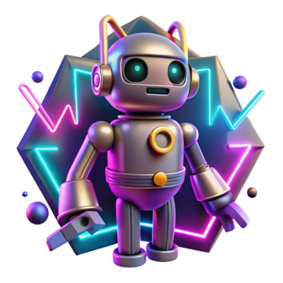3D Render of Retro Robot with Neon Lights Background Illustration png