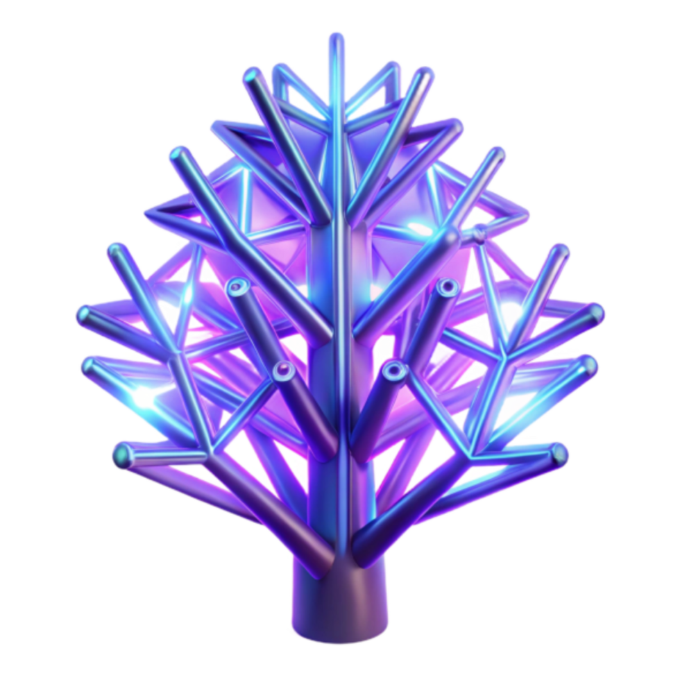 Glowing Purple 3D Tree Illustration, Abstract Network Tree Structure png