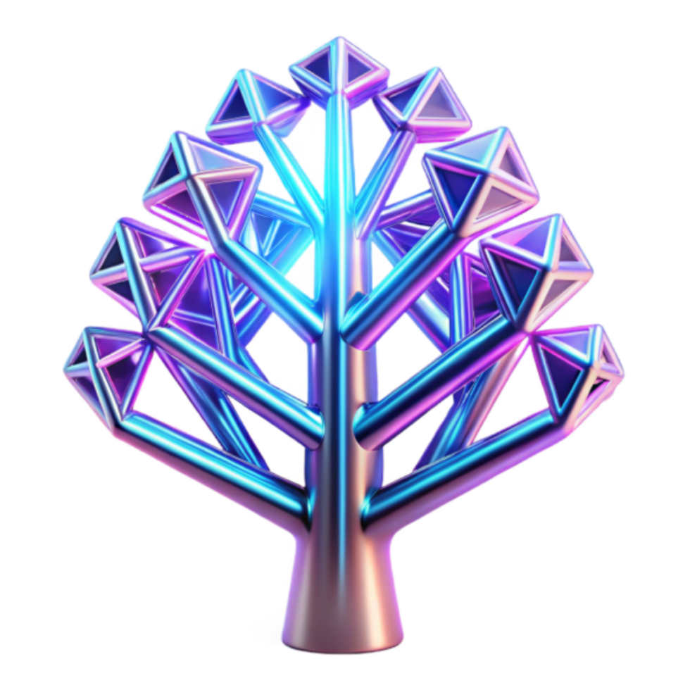 Abstract 3D Render of a Geometric Tree with Gradient Colors png