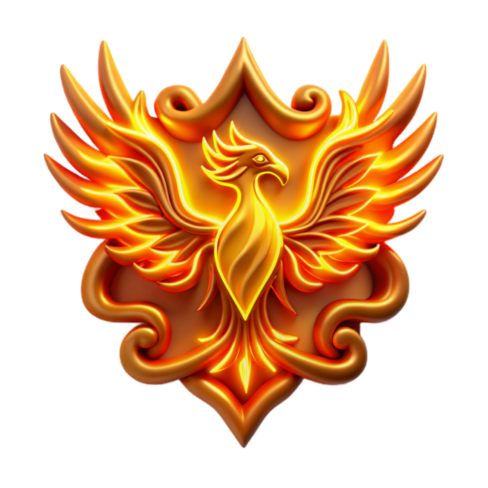 Fiery Phoenix 3D Render Golden Emblem Illustration png