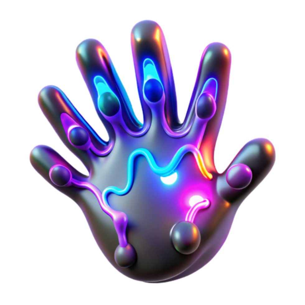 Neon Glowing Hand 3D Render Abstract Background Image png