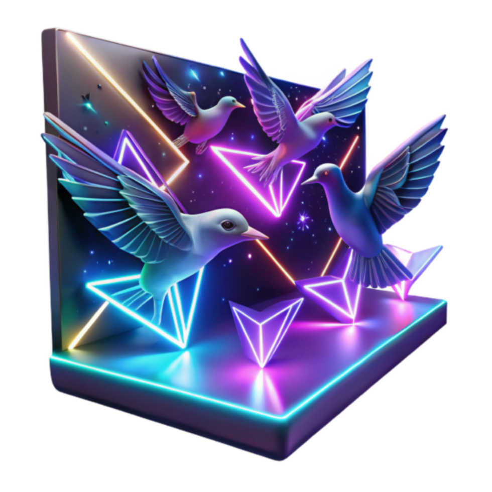 Neon Birds in 3D Abstract Background png