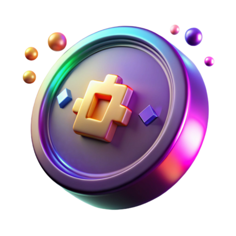 Vibrant 3D Render of Abstract Token Icon with Floating Spheres png