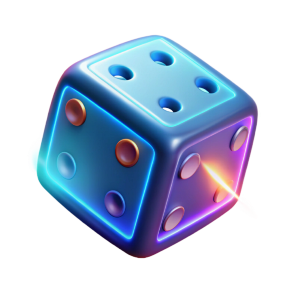 Neon Glowing Dice 3D Render, Abstract Game Background png