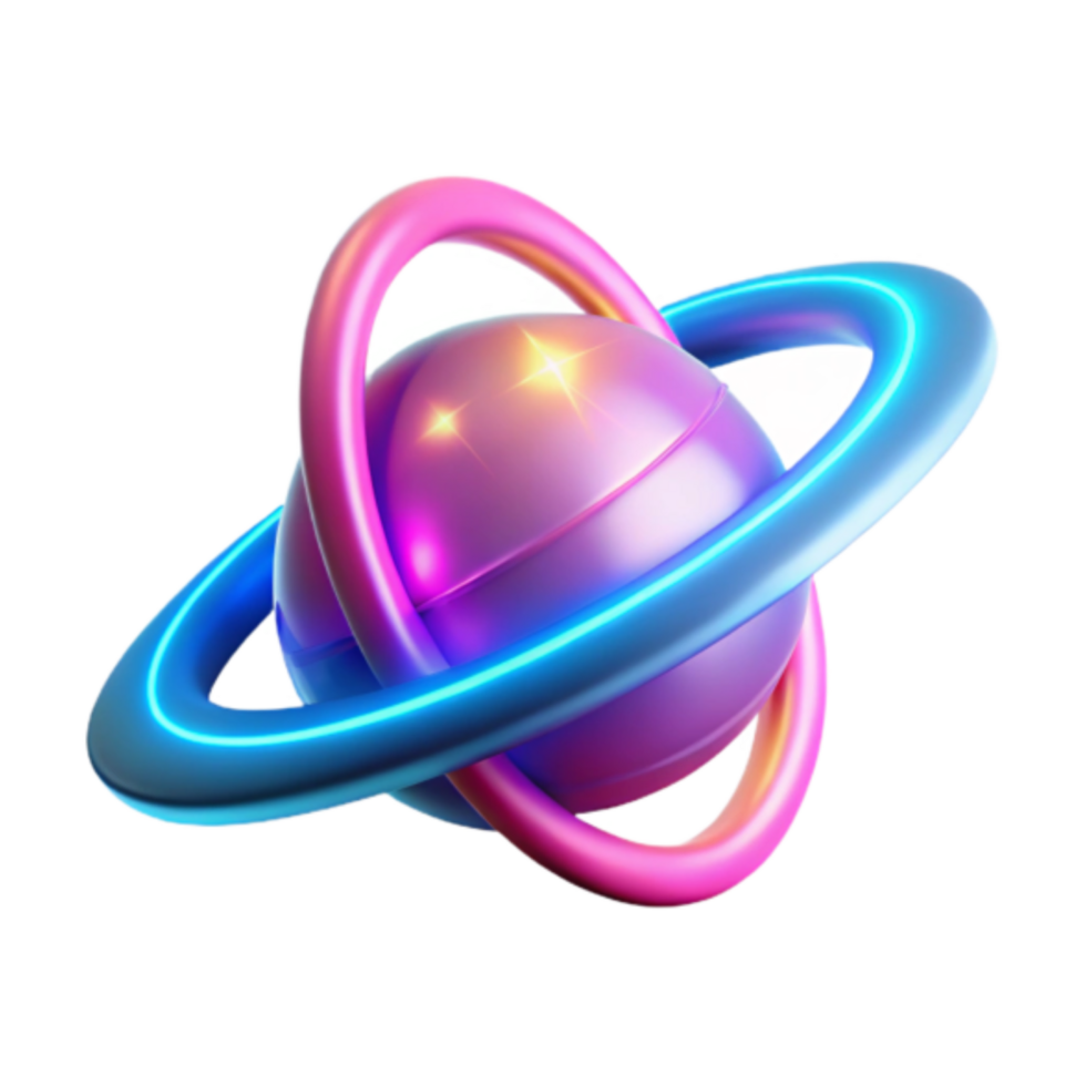 Neon Glow Planet 3D Render Abstract Background Image png