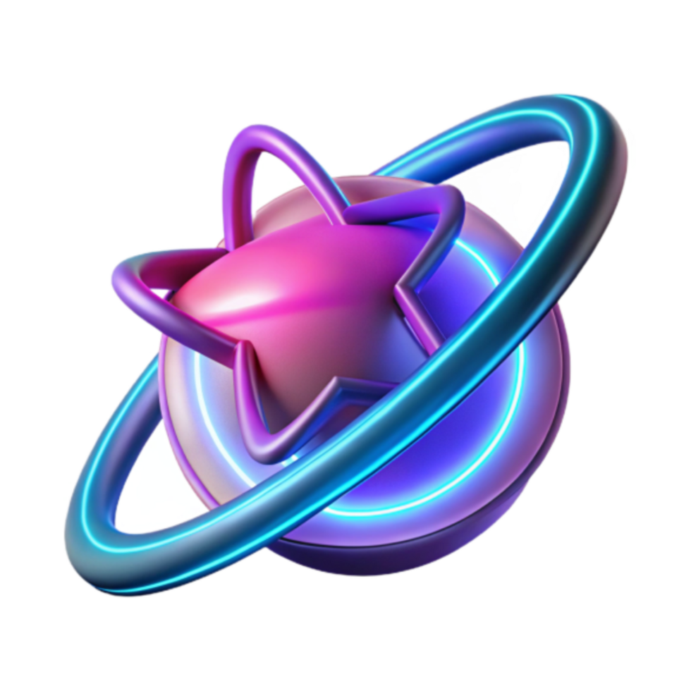 Neon Star Orbiting Sphere 3D Render png