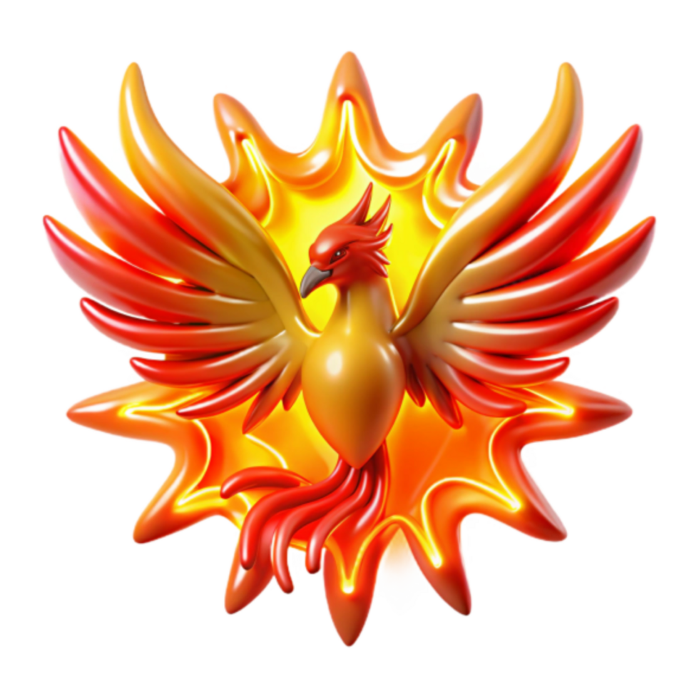 Majestic 3D Render of a Mythical Phoenix Bird in Fiery Sunburst png