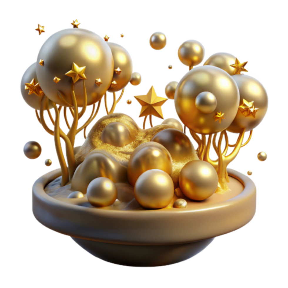 Golden Sphere Tree Landscape 3D Render png