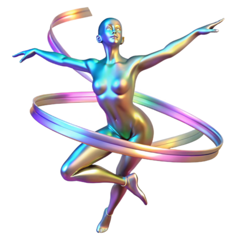 Dynamic Iridescent 3D Figure with Ribbon Illustration png