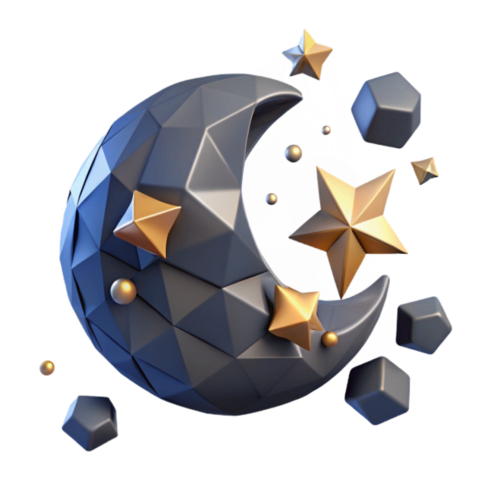 Crescent Moon and Stars 3D Render Abstract Background png