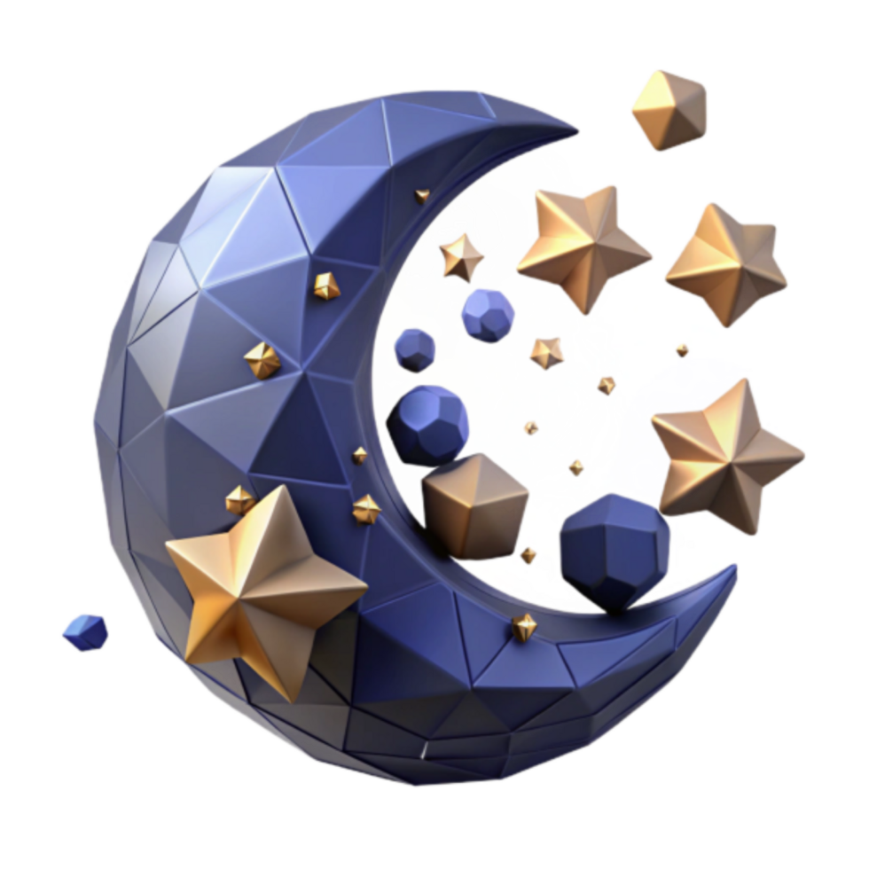 Crescent Moon and Stars 3D Render Abstract Background Image png