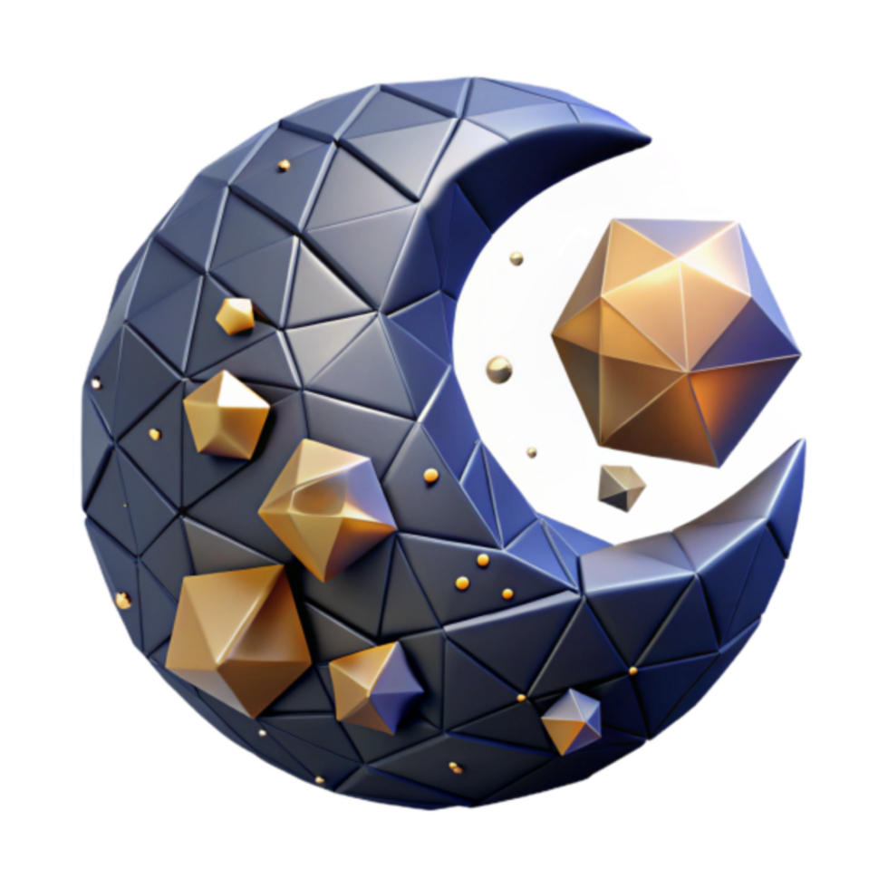 Crescent Moon 3D Render Geometric Abstract Background png