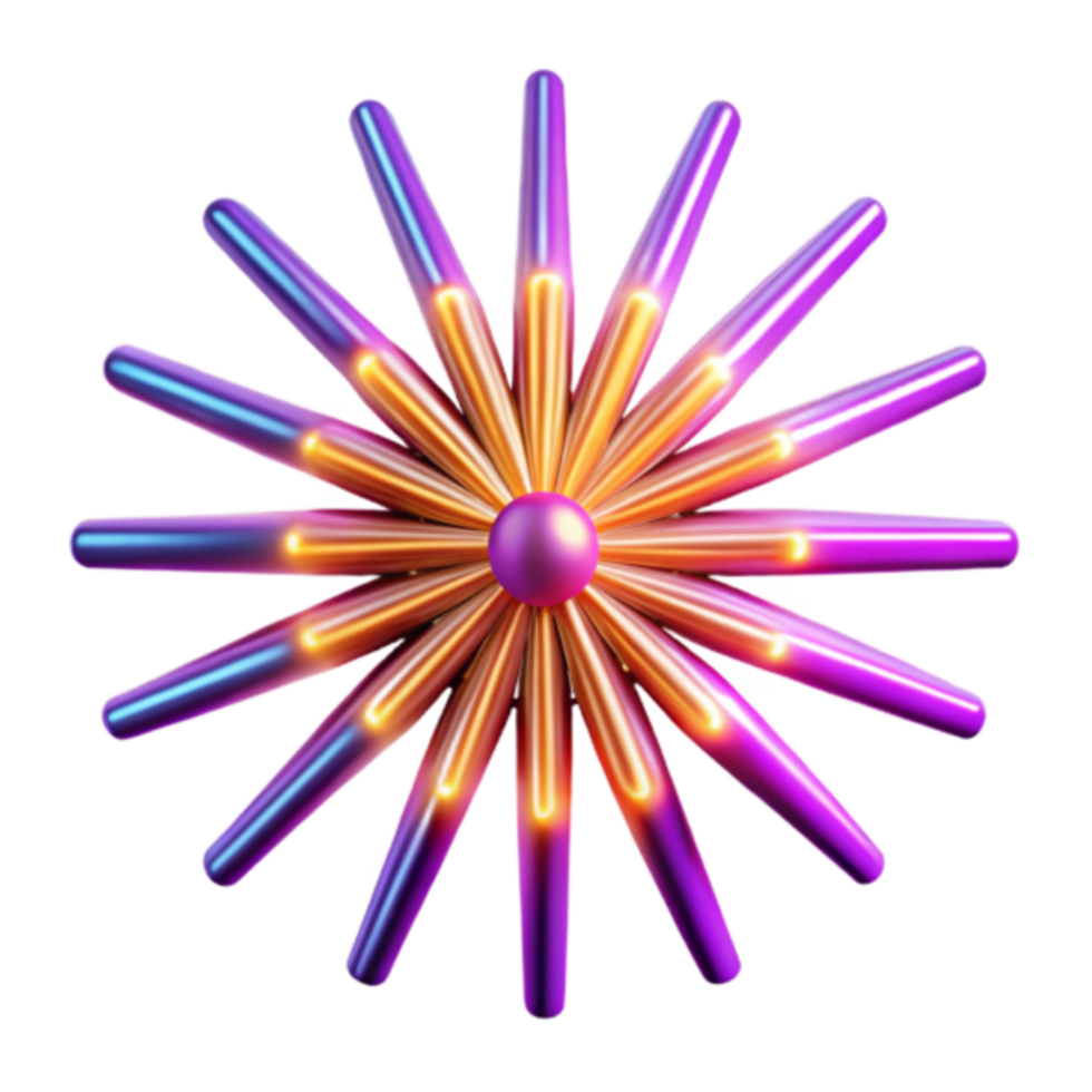 Abstract 3D Render of a Colorful, Glowing, Geometric Flower Design png