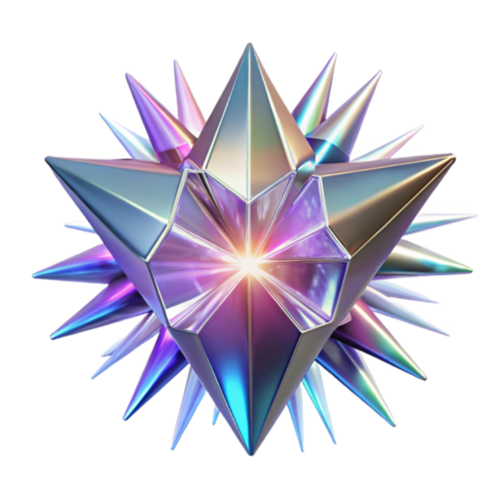 Iridescent Crystal Starburst 3D Render Abstract Background png