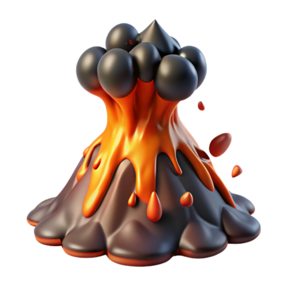 Cartoon Volcano Eruption 3D Render Illustration png