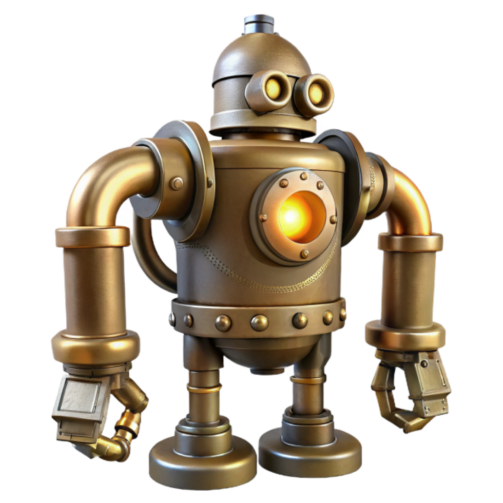 Steampunk Robot 3D Render Golden Mechanical Bot Illustration png