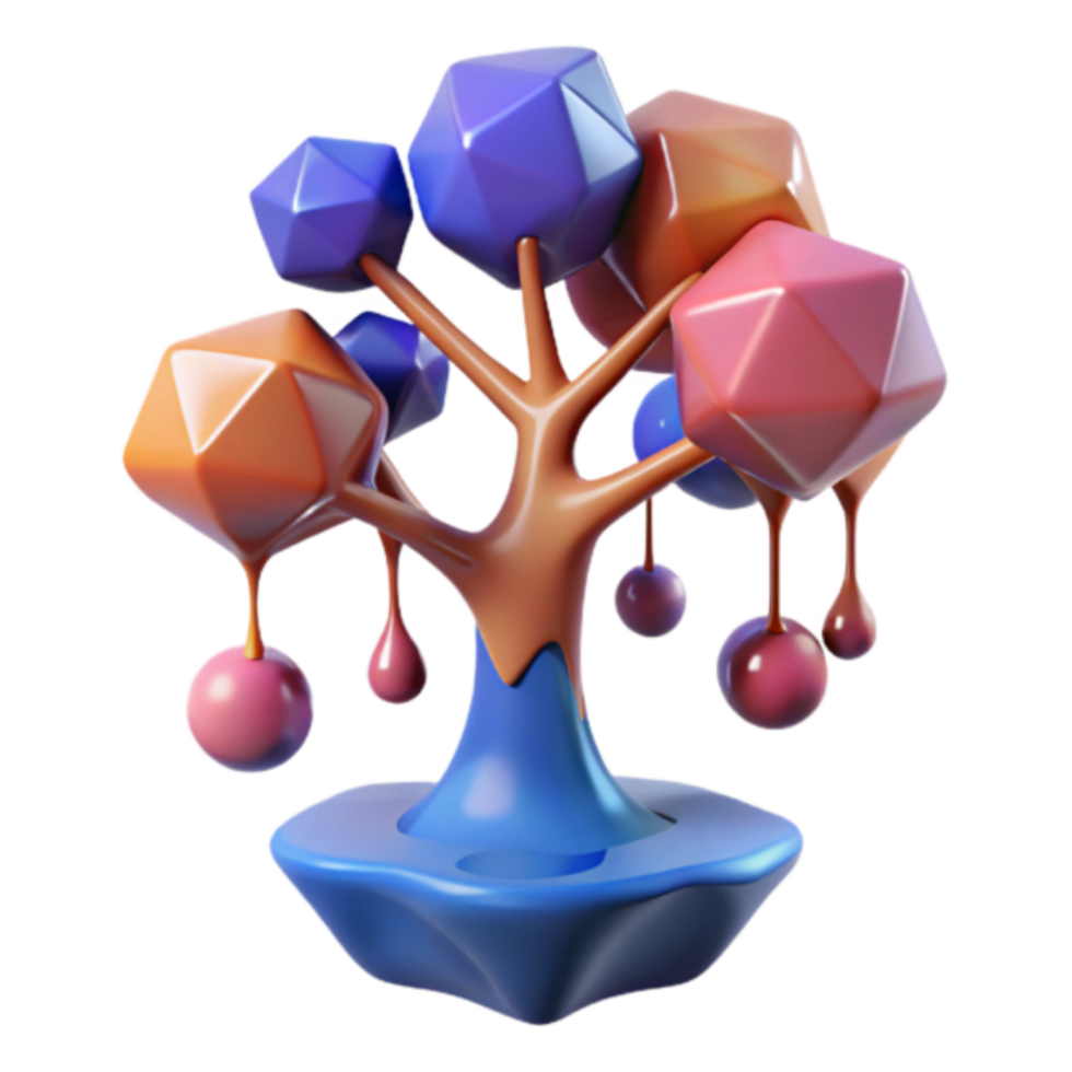 Abstract 3D Render of a Colorful, Dripping Geometric Tree png
