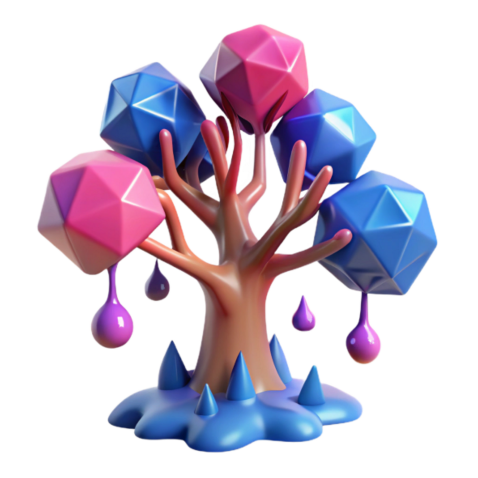 Vibrant 3D Render of a Colorful Geometric Tree png