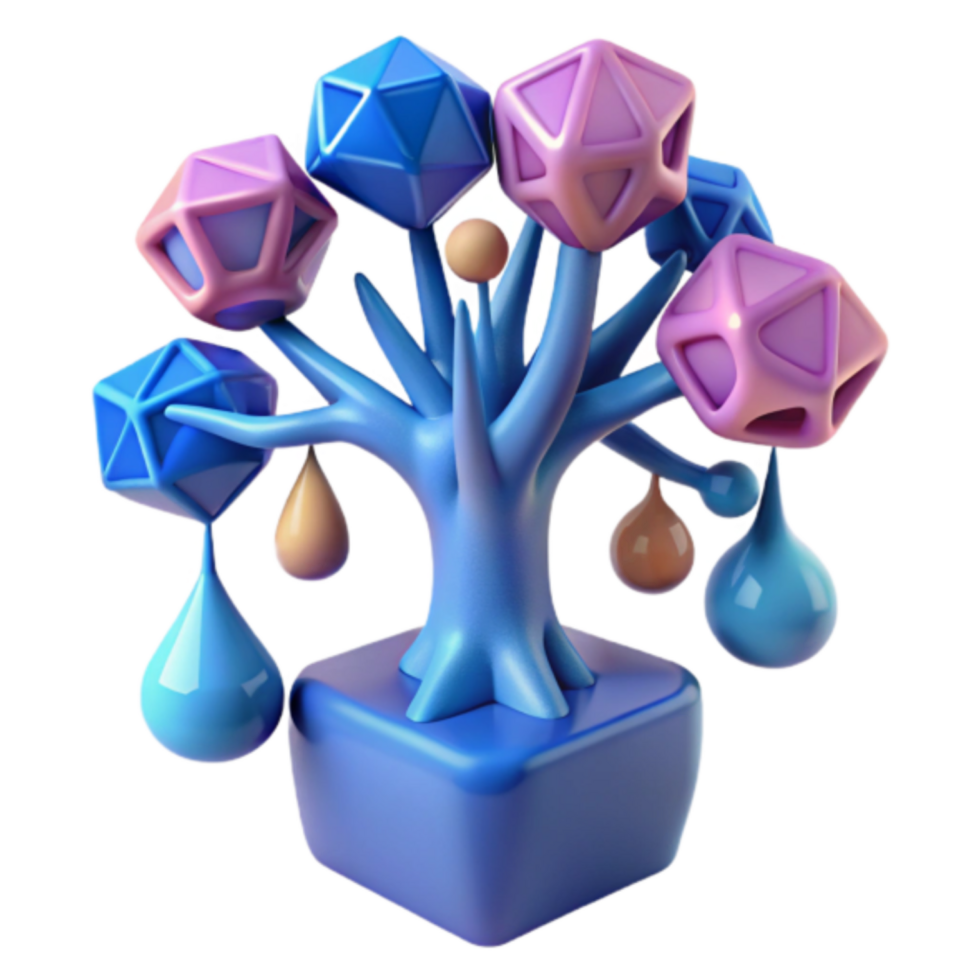 Abstract 3D Render of a Colorful Geometric Tree with Dripping Liquid png