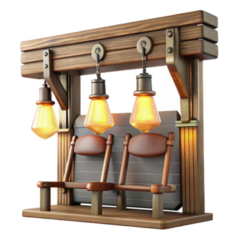 Rustic Wooden Bench with Illuminated Seats 3D Model png