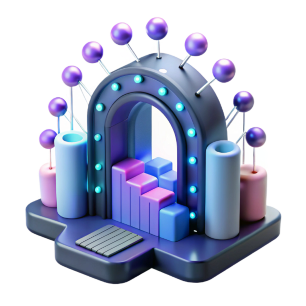 3D Render of Neon Archway with Steps and Colorful Balls Illustration png