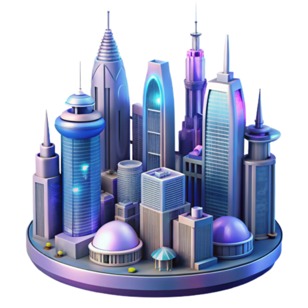 Futuristic Cityscape 3D Illustration A Vibrant Metropolis of Towers and Domes png